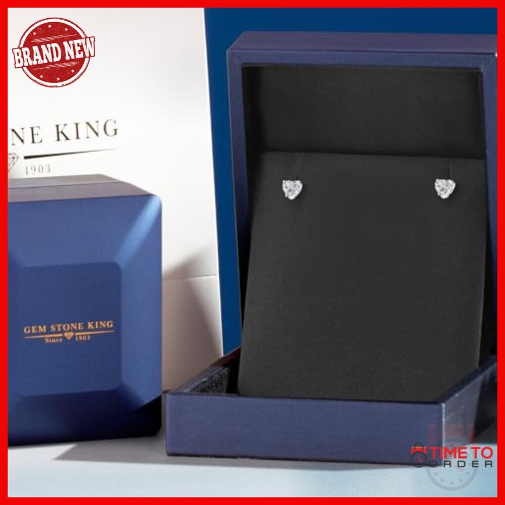 14k White Gold Heart Gemstone Stud Earrings, 4mm, Hypoallergenic View 5